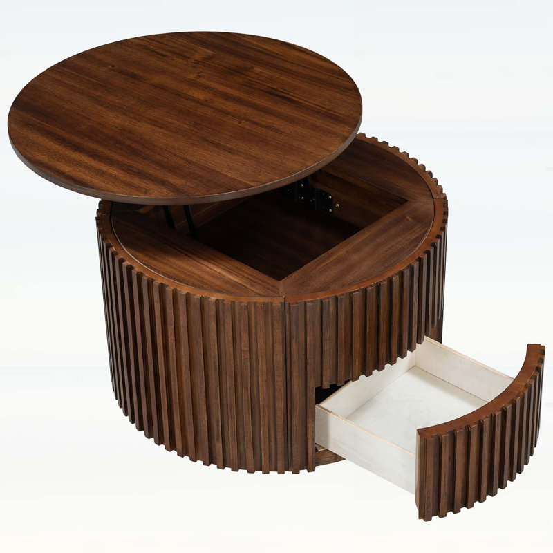 Table basse ronde à plateau relevable, Brun