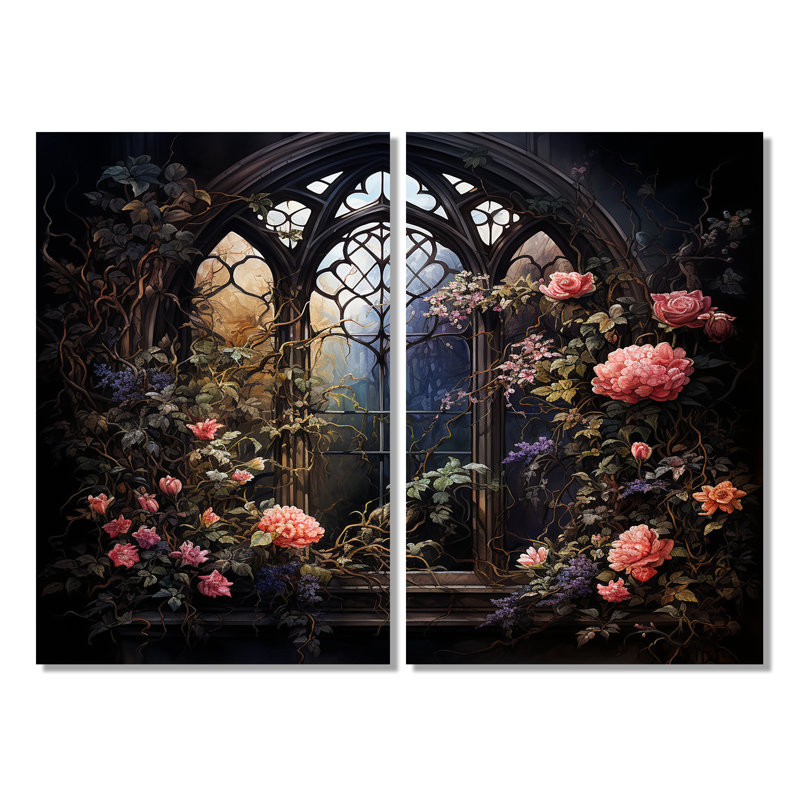 «Floral Window», art mural 2 pièces, H 36 po x l 48 po, Toile tendue, Ne s’applique pas