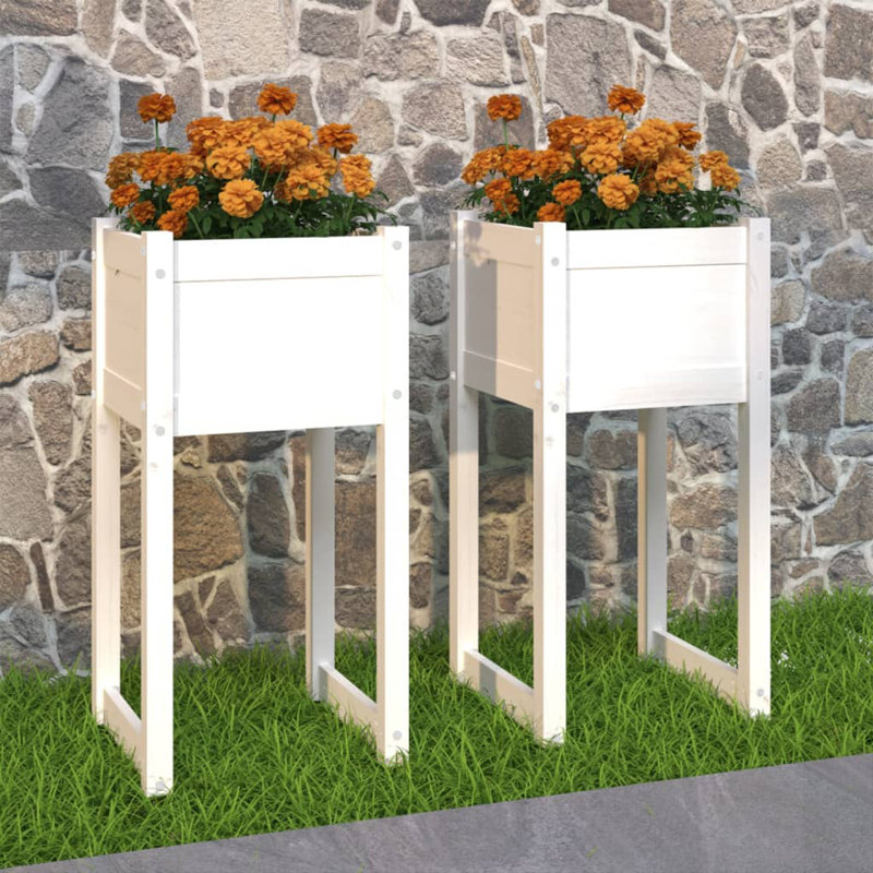 Wood Pot Planter, White, 81cm H x 40cm W x 40cm D