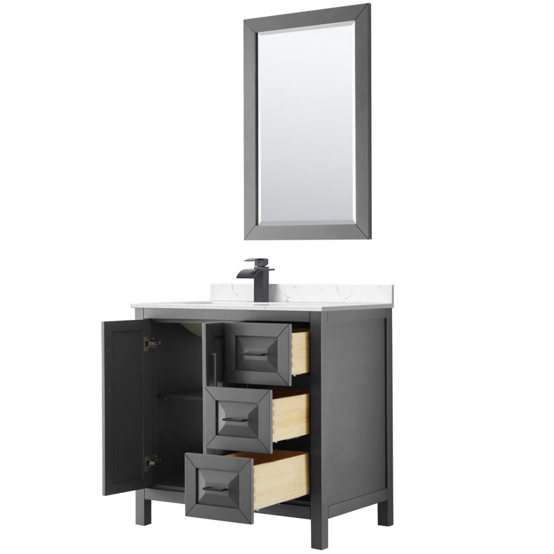 Daria 36'' W Single Vanity, Polished Chrome, Carrara Cultured Marble, Dark Gray