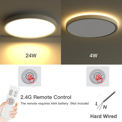 Flush Mount Ceiling Light Fixture With Remote Control, Nightlight Warm 3000K, Hardwired 12Inch 28W Round, 3000K-6500K Light Color Changeable, Brightness(10% To 100%) Adjustable