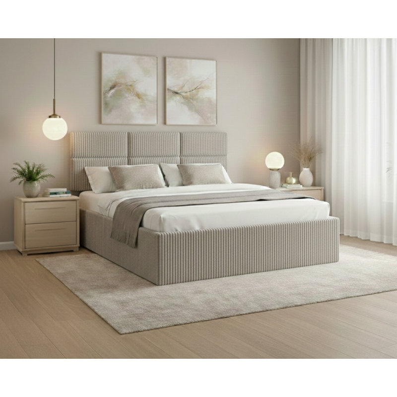 Upholstered Bed, Beige, European Kingsize (160 x 200 cm)