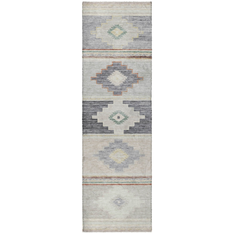 Tapis aztèque ADS176 de qualité supérieure lavable à la machine Dream Shag, Gris, Tapis de couloir 2 pi 3 po x 7 pi 6 po