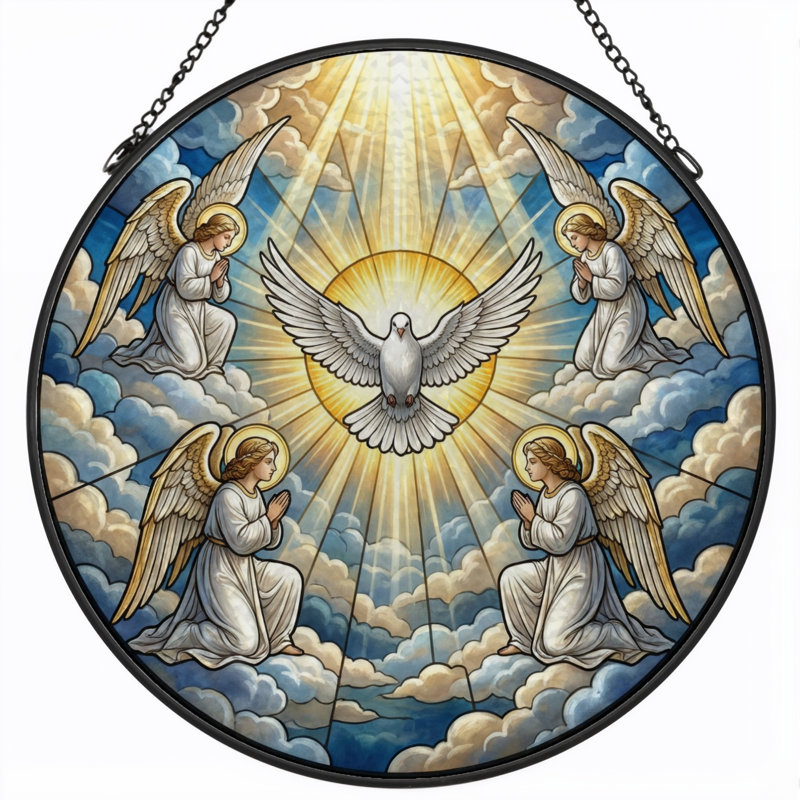 Panneau de vitrail en verre coloré Angel Dove - H 12 po, H 12 po