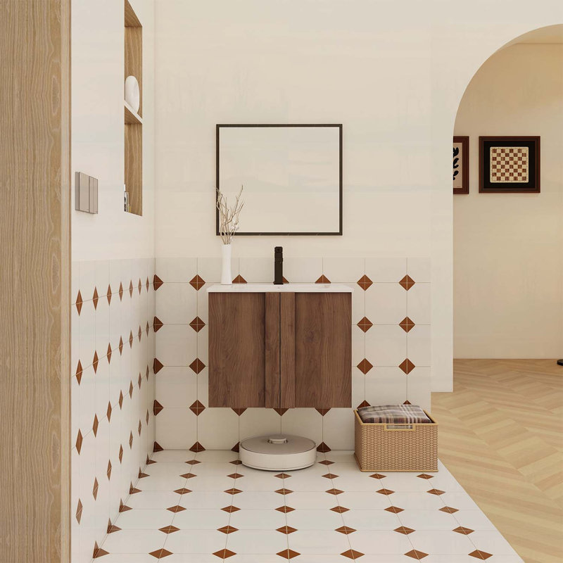 Meuble-lavabo mural avec lavabo, portes à fermeture douce, rangement peu encombrant, Brun ébène / blanc brillant