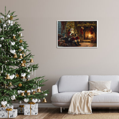 Santa Claus by Fire White Framed Giclee Art by Imagine It Images
