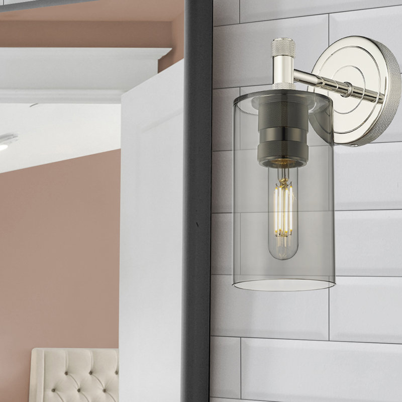Crown Point 1 Light Wall-mounted Sconce, Plated Smoke, Polished Nickel, 10.5" H x 3.88" W x 6.5" D
