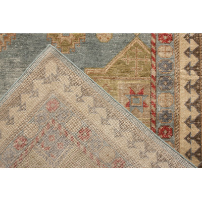 Rug & Kilim’S Distressed Rug In Green And Blue Geometric Pattern