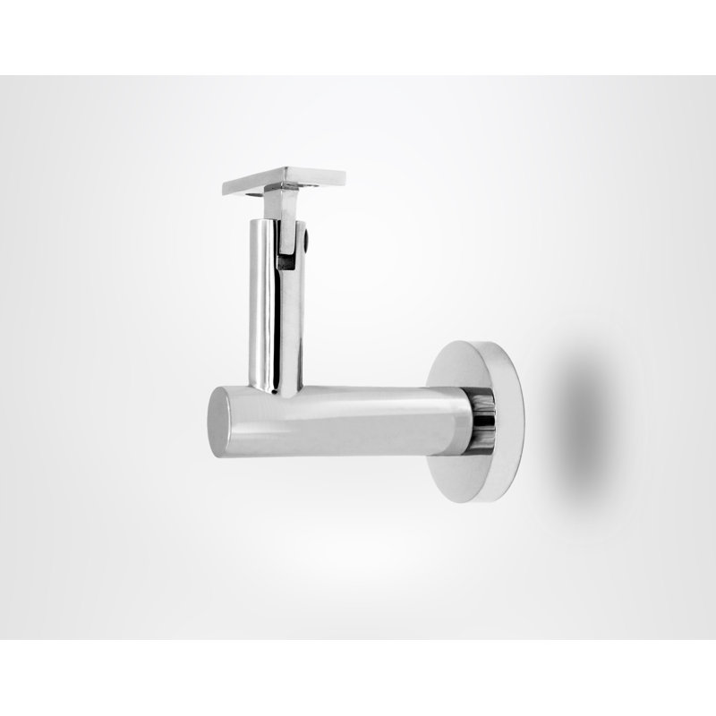 Surface Mount Handrail Bracket with Round Rose and Flat Plate, Polish Stainless Steel