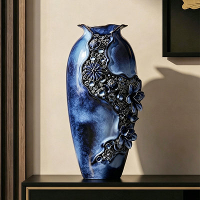 Vases de table en céramique à motif trompette bleue