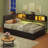 Twin Size Corner Bed With Hydraulic Storage,Twin Daybed With Bookcase And Charging Station,Lift Up Storage Bed Frame With Upholstered Headboard And Led Lights,Metal Platform Storage Bed,Black-385733549