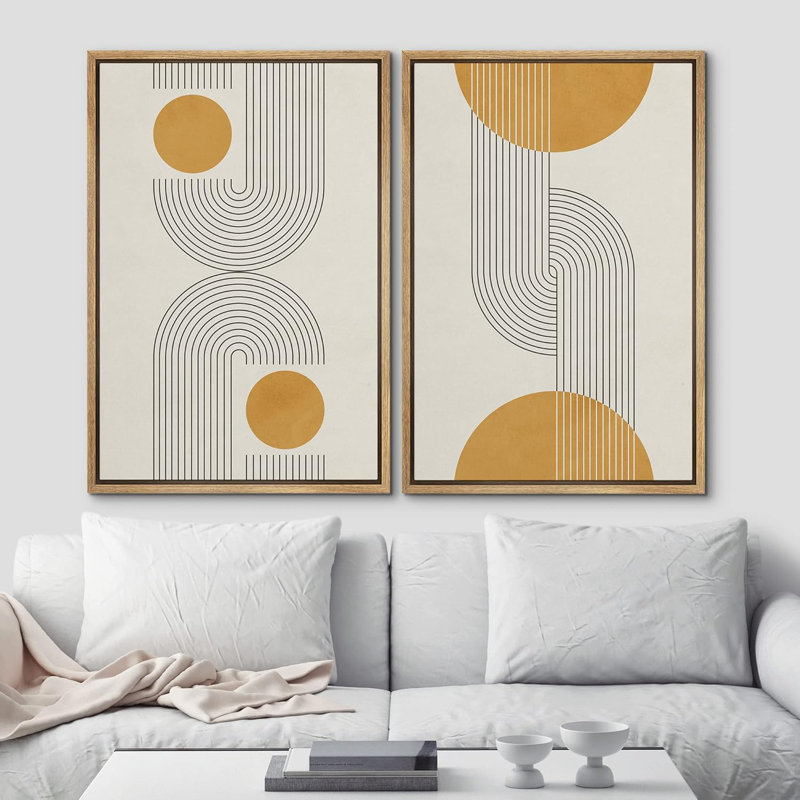Impression sur toile encadrée neutre jaune Mid-Century