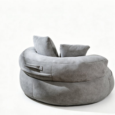 Gray 5FT Oversized Chenille Bean Bag Sofa with 3 Pillows, Shredded Memory Foam Floor Lounger for Living Room Bedroom Game Room Dorm