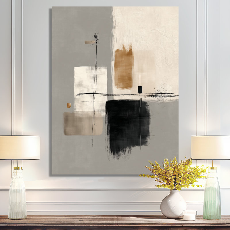 Formes noires avec mélange abstrait de minimalisme gris - Minimalisme abstrait, art mural en métal, L 16 po x H 32 po