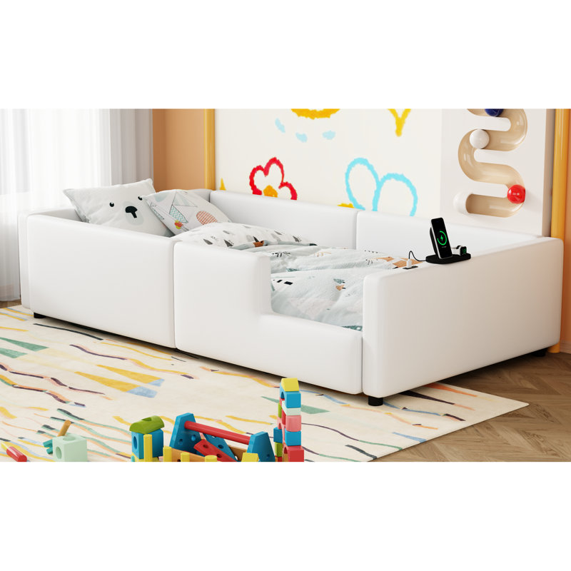 Lit plateforme simple tapissier avec garde-corps et port de charge efficace - options modernes de taille blanche