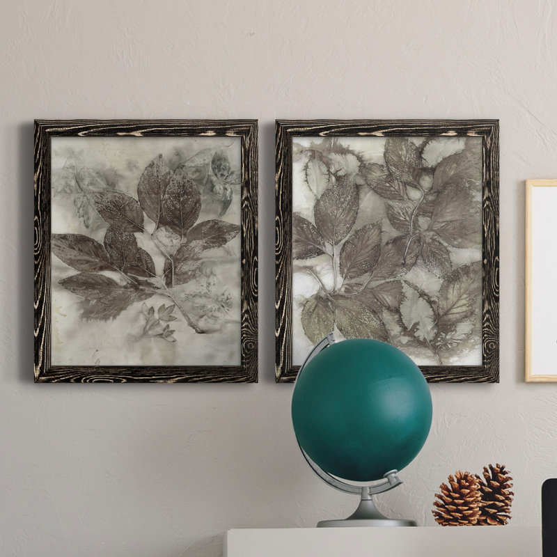 Dogwood Leaves II - Ensemble de 2 peintures sur toile encadrées, Toile avec cadre noir, H 20 po x l 17 po x P 1 po