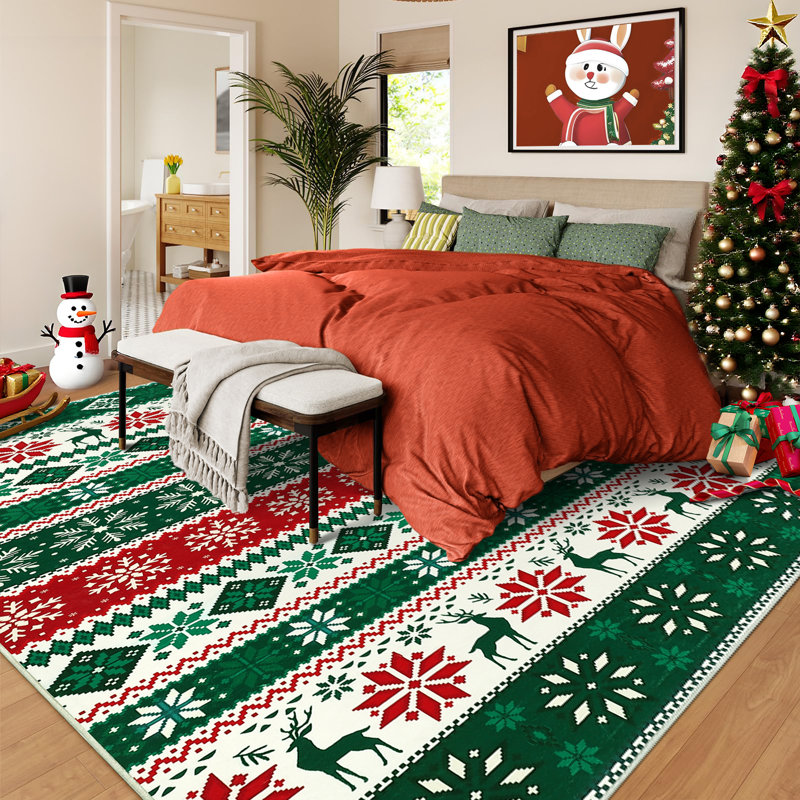 Tapis lavable Christmas Christmas, Rectangulaire 8 pi x 10 pi, Vert