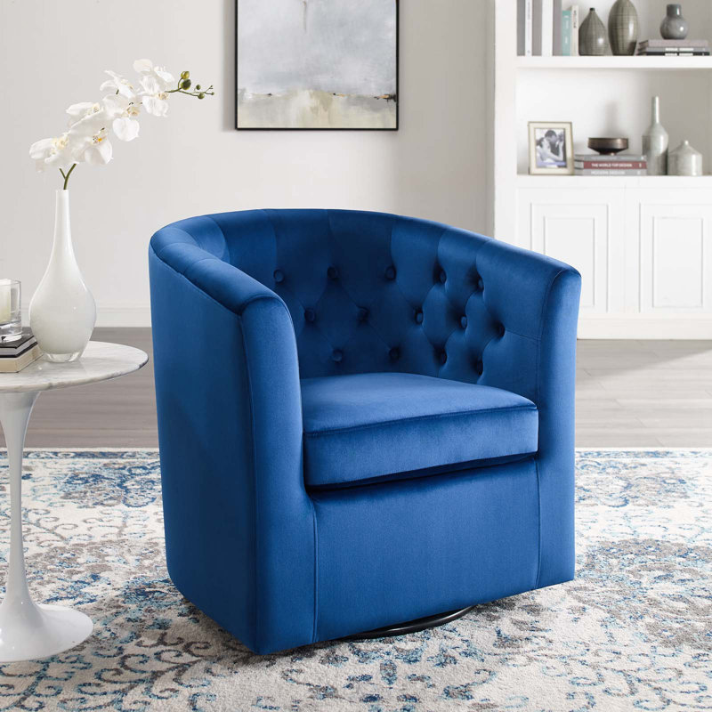 Fauteuil pivotant en velours Performance Prospect, Velours bleu marine