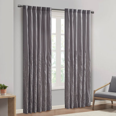Elegant Faux Silk Single Curtain Panel With Embroidered Design