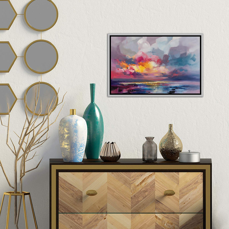 « deplacement » par scott naismith-reproduction d’art, Toile avec cadre argenté, H 18 po x l 26 po x P 1,5 po