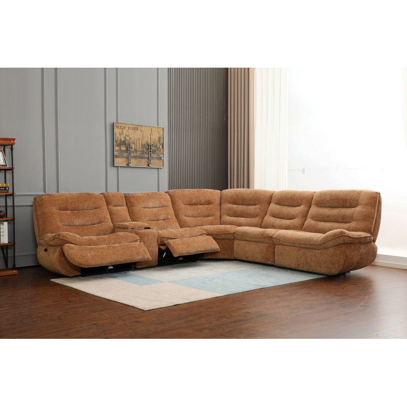 Emmy Orange Chenille Power Motion Sectional Sofa