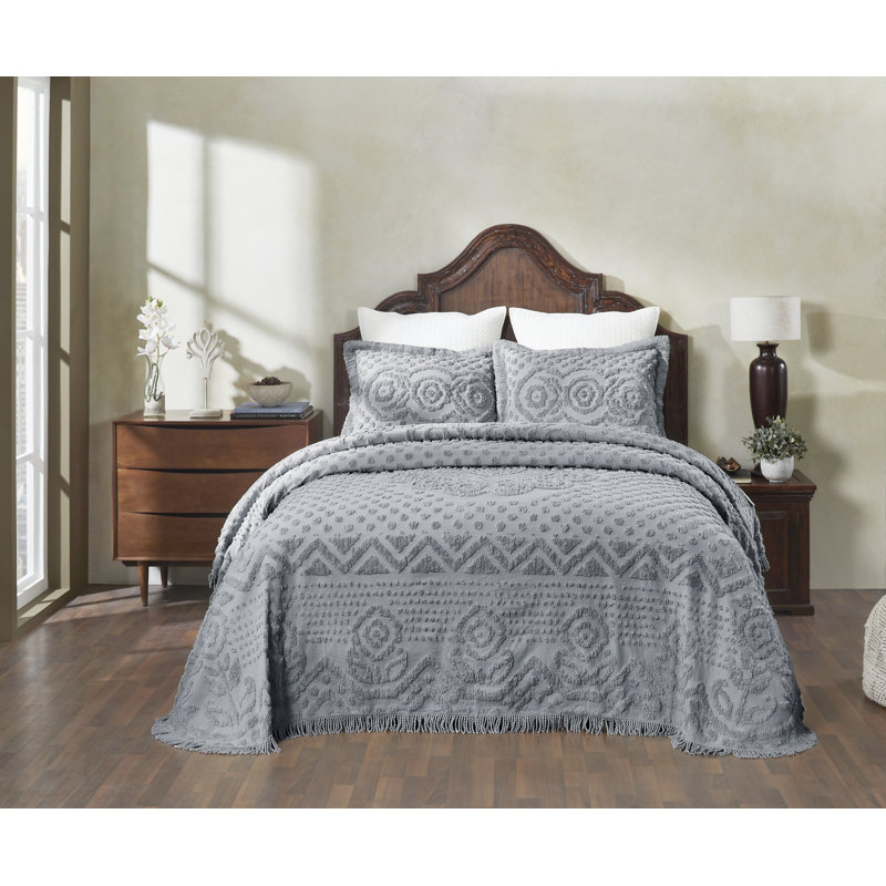 Heirloom Collection Machine Washable 100% Cotton Chenille Coverlet / Bedspread Lush & Comfortable Bedding Medallion Pattern Fit All-Season