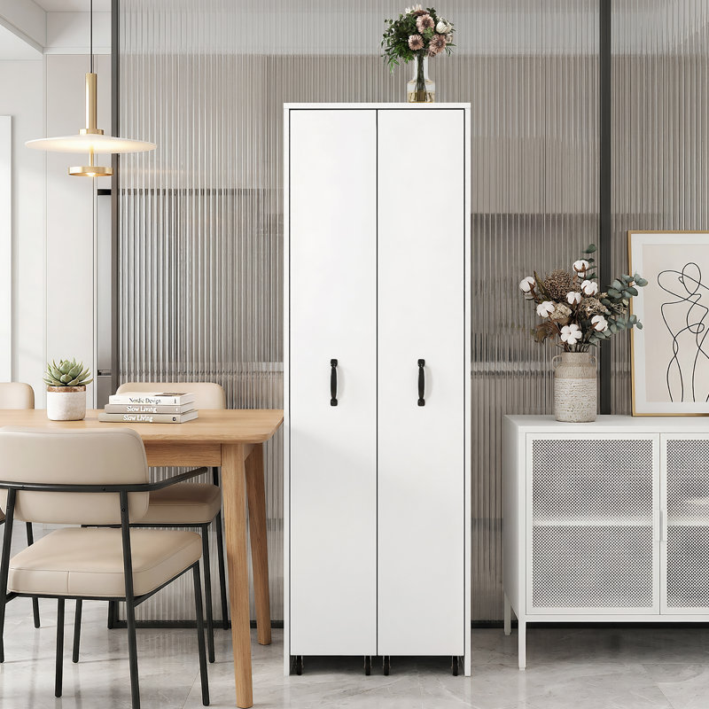 Garde-manger de 62 po de hauteur, armoire de rangement roulante avec tablettes, organisateur de garde-manger autoportant à double porte pour la cuisine, le salon, le bureau et la conception compacte