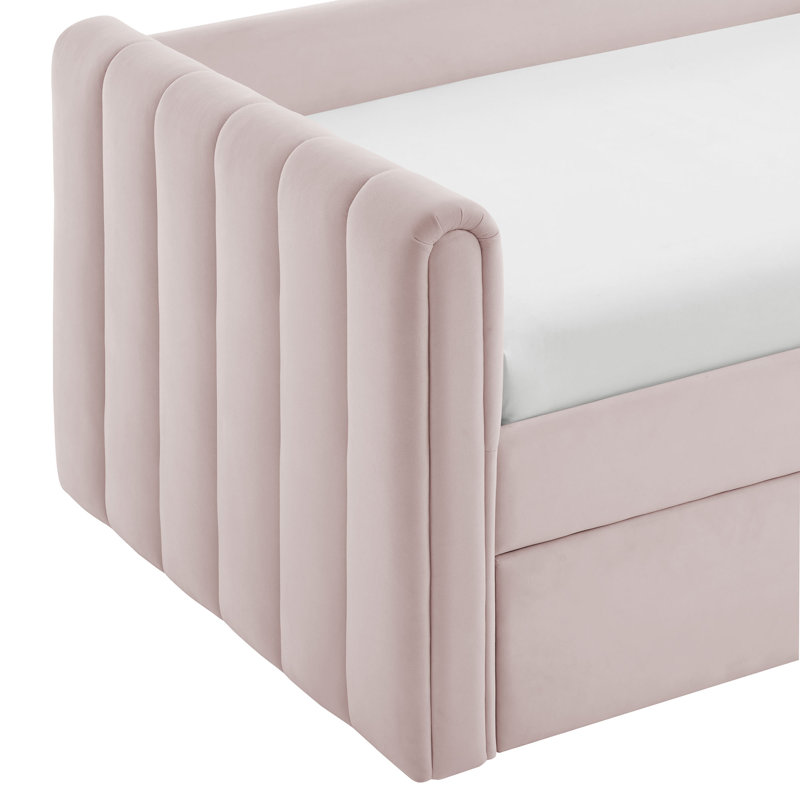 Lit de jour simple en velours Veyla Channel, Rose
