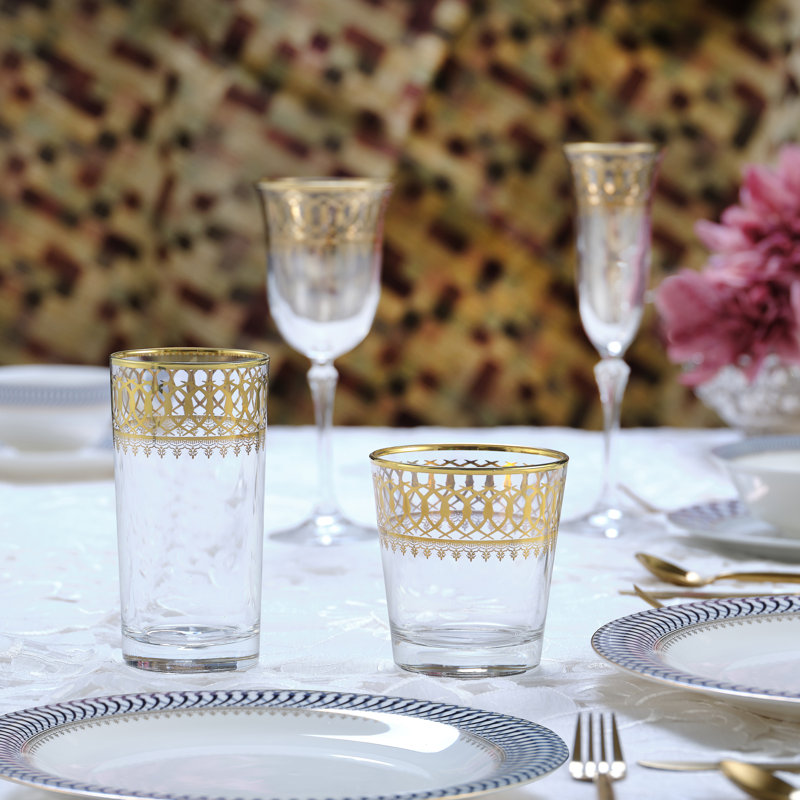 Gold Embellished 10oz Lead-Free Crystal Whiskey Glass Set