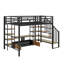 Lit mezzanine double en métal avec escalier, table intégrée et tablettes de rangement-566978669