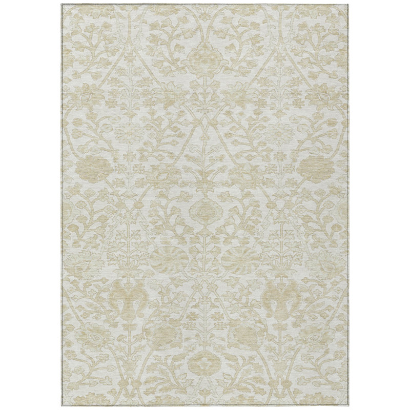 Machine Washable Indoor/Outdoor Xhevrie Ivory Rug, Rectangle 2'6" x 3'10"