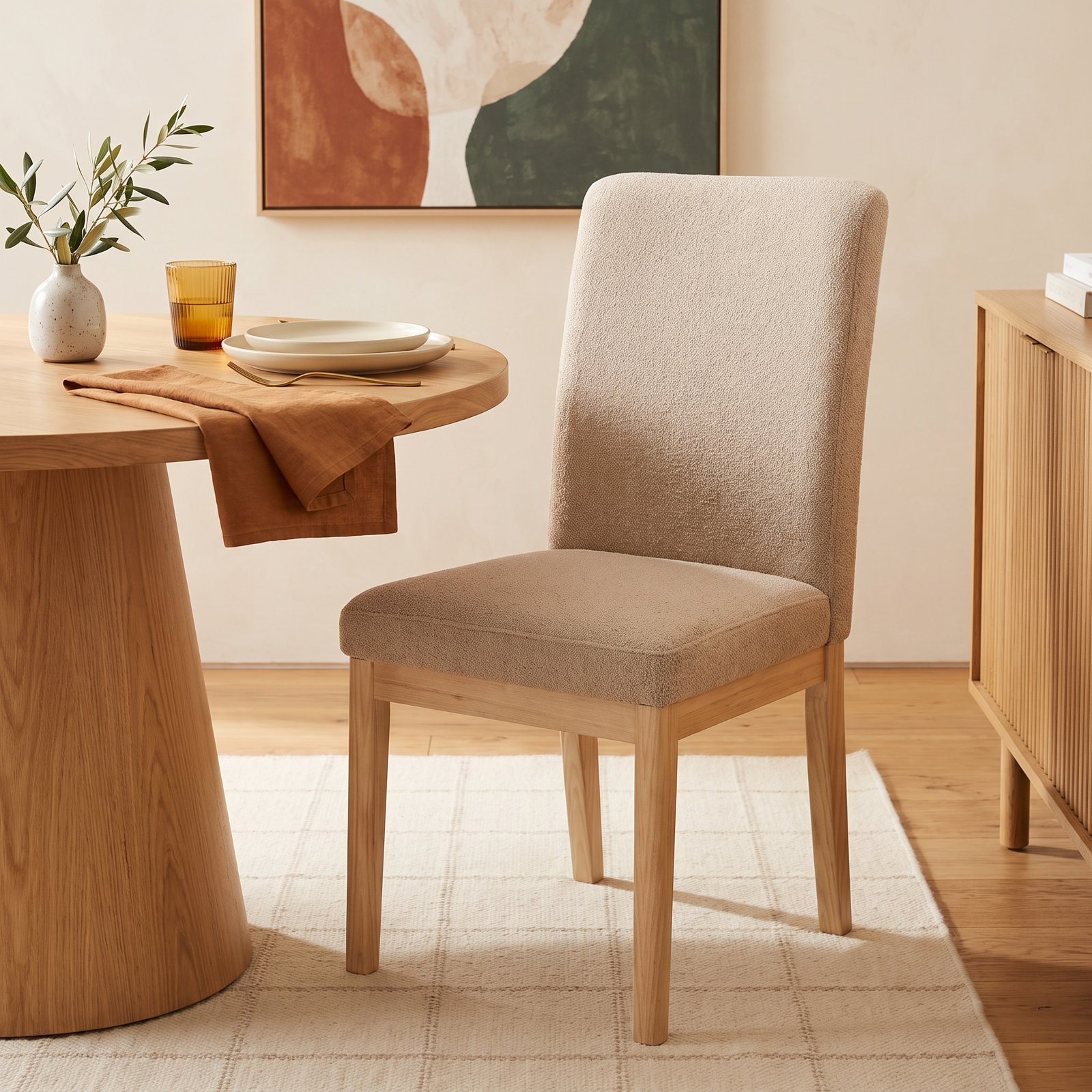 Connie Dining Chair, Oatmeal Boucle