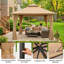 Gazebo de patio Yardgrace 3,66 m x 3,66 m avec toit souple, auvent à 2 niveaux, moustiquaire et rideaux d'intimité, brun-135823925