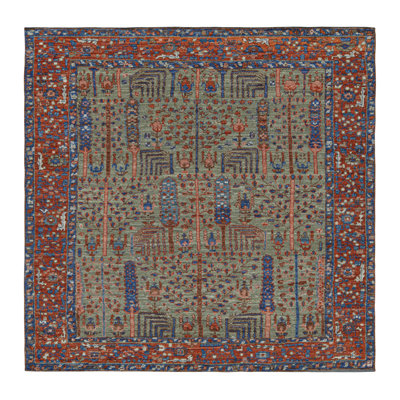 Rug & Kilim’S  Tribal Style Square Rug In Green With Floral Patterns