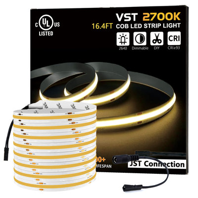 24V COB LED Strip Light Kit, 16.4 ft, 48W, with DC Adapter Cable and Extension Connection Cable（Does not include power supply)