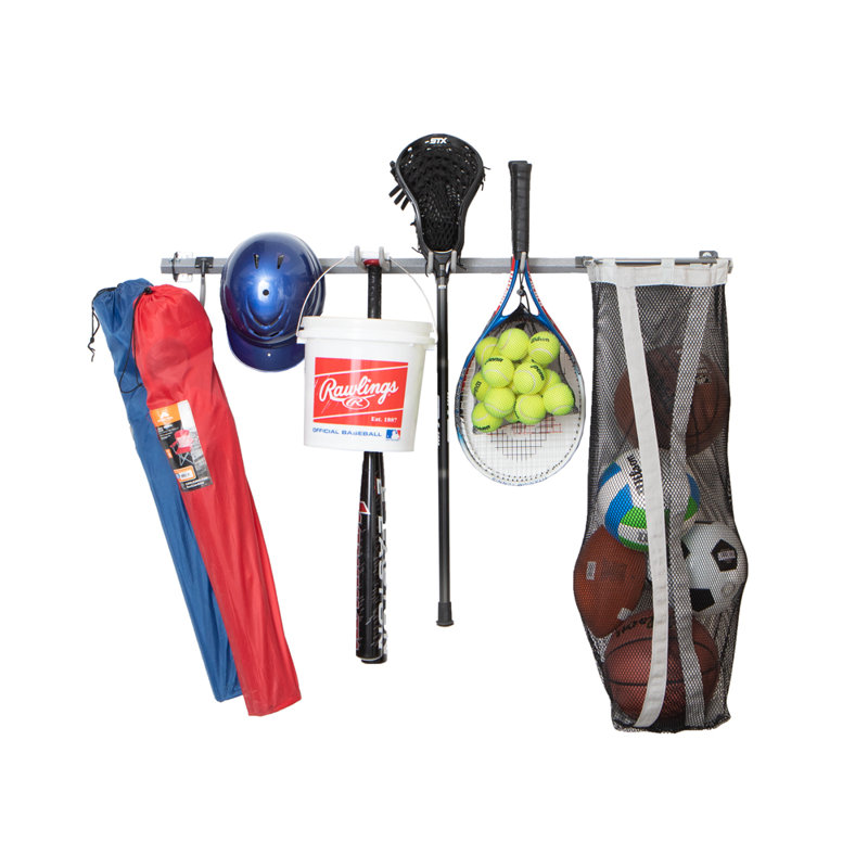 Heavy Duty Steel Wall Mounted Sports Storage Rack with Hooks