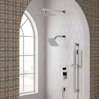 Wall Mount High-Pressure Rainfall Shower Faucet, Dual Showerheads System with Handheld Shower
