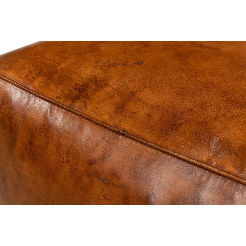 Square Ottoman, Brown Genuine Leather