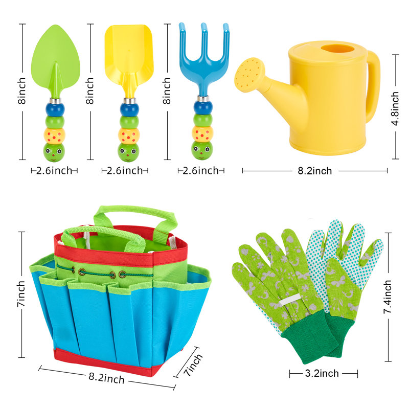 Ensemble d'outils de jardin 6 pièces pour enfants Chenille, L 0,68 pi x l 0,58 pi
