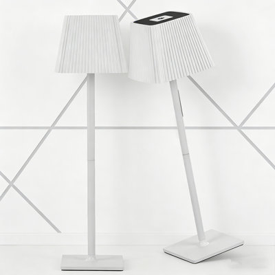 15.3-Inch White Rechargeable LED Lamp with Touch Control - Fluted White Design, 3 Light Colors, Stepless Dimming, USB-C Charging, Set of 2