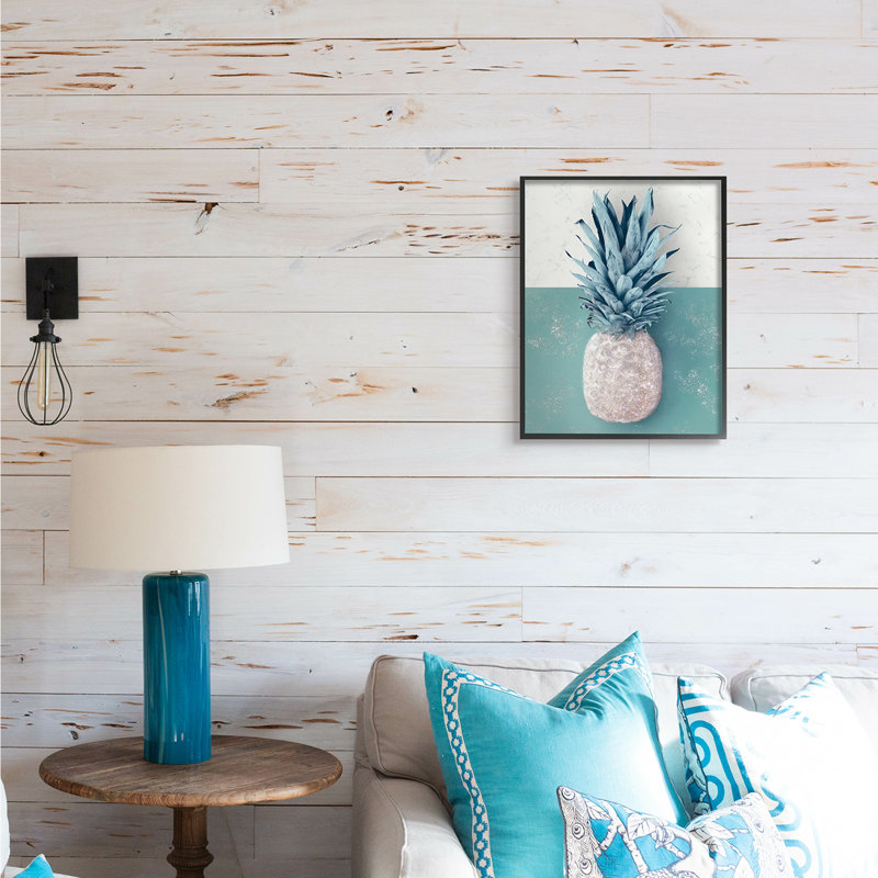 Ananas tropical avec vert beige, Giclée encadrée noir minuit, H 20 po x l 16 po