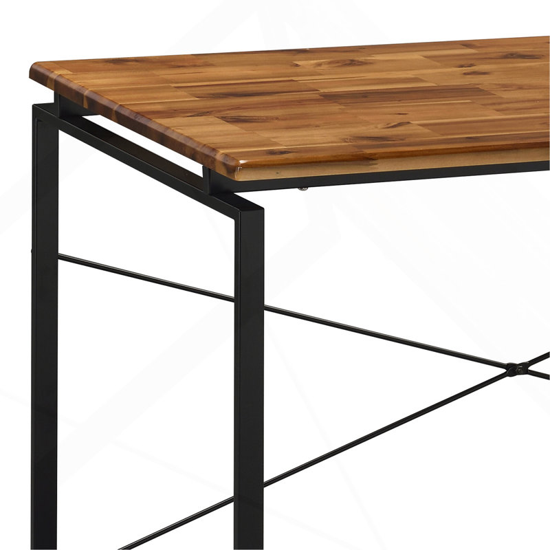 Bureau d'écriture chêne et noir avec base en métal, Brun