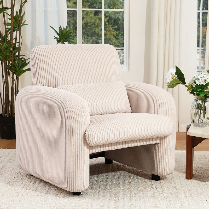 Paula 33''W Modern Corduroy Arm Chair with Removable Pillow, Beige