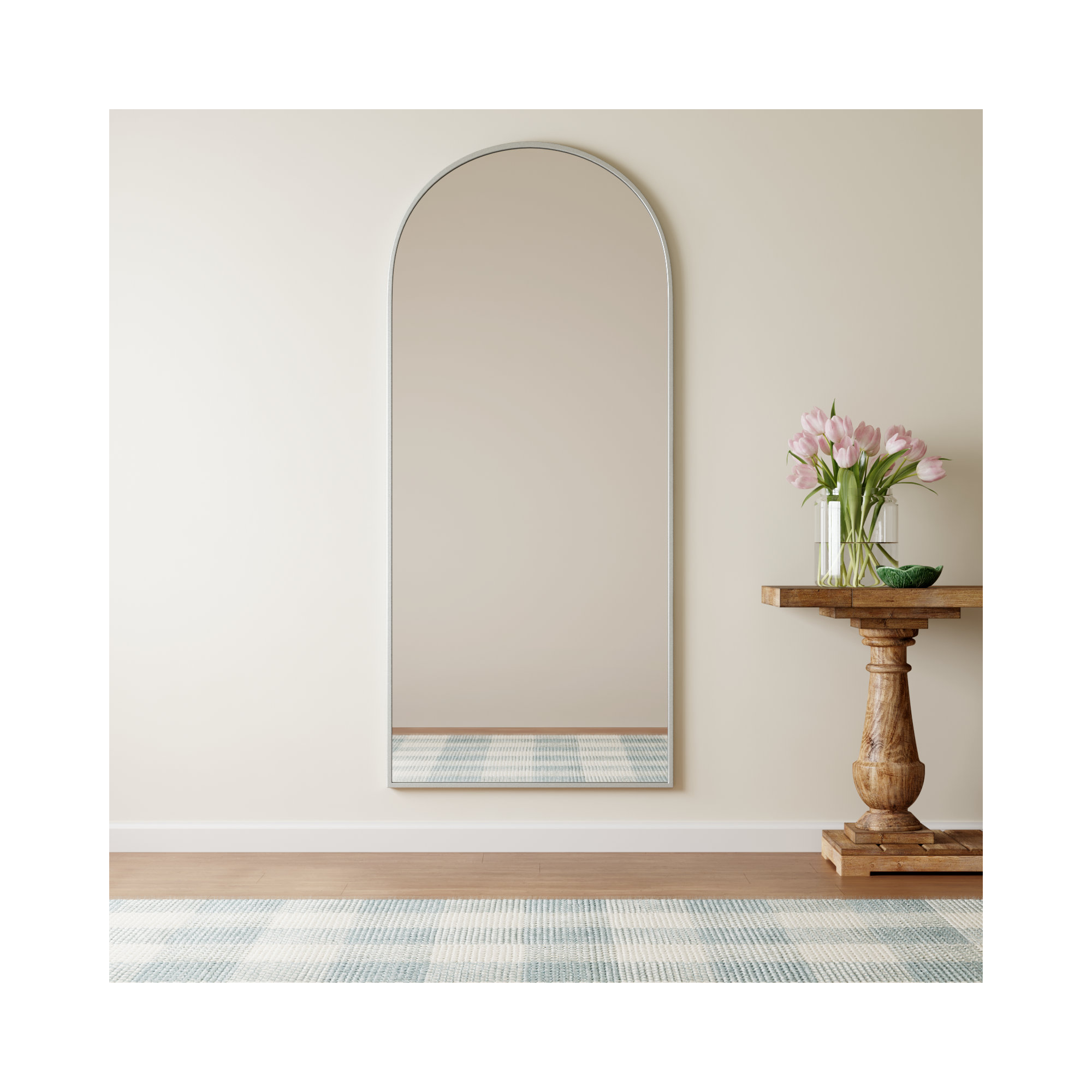 Sabine Metal Arch Wall Mirror, 76" x 32", Silver