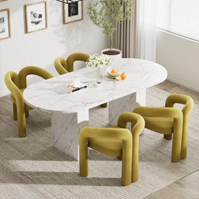 62.9inch Modern Oval Dining Table Set