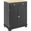 Buffet noir patiné pour le sous-sol - comptoir en bois massif, 2 tiroirs, portes, armoire de rangement à tablette réglable