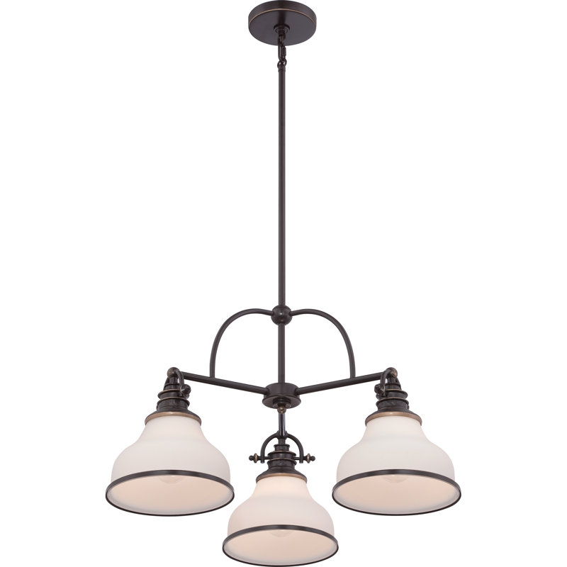 Lustre spectaculaire à 3 lumières, Bronze palladien, Opale gravée