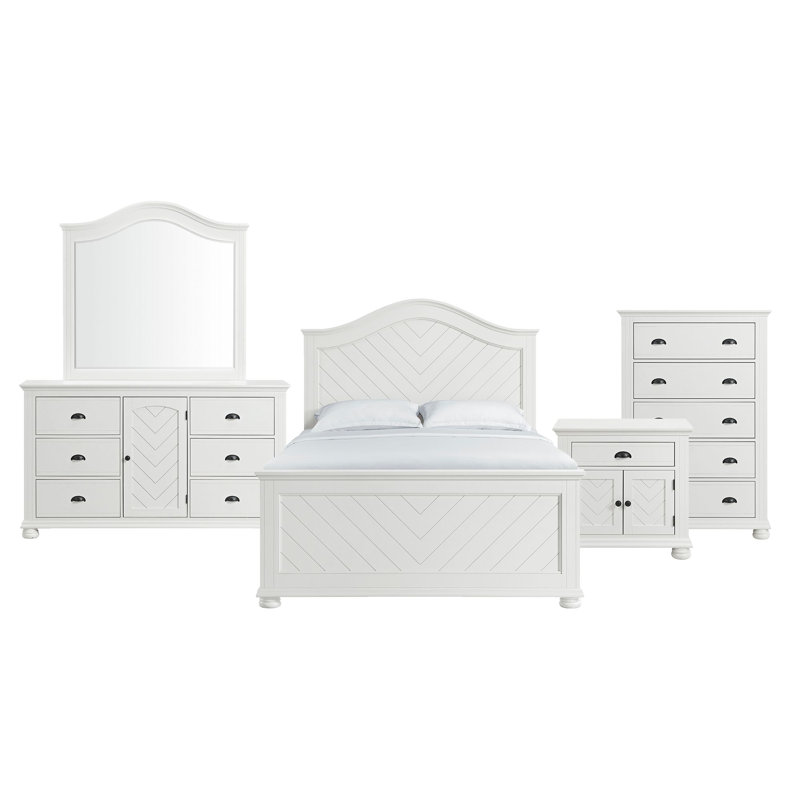 Ensemble de chambre à coucher à panneaux Govia, Très grand lit, 5 Pcs: Bed, Dresser, Mirror, Chest, Nightstand