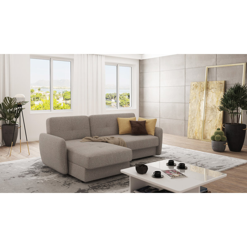 Modern Corner Chaise Sofa Jumbo with Sleeping Function And Storage, Dark Beige, Left Hand Facing