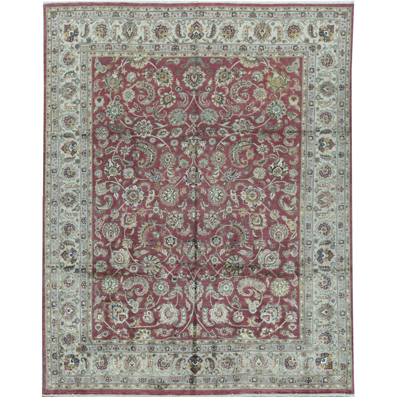 Tapis rouge et ivoire noué à la main de haute qualité